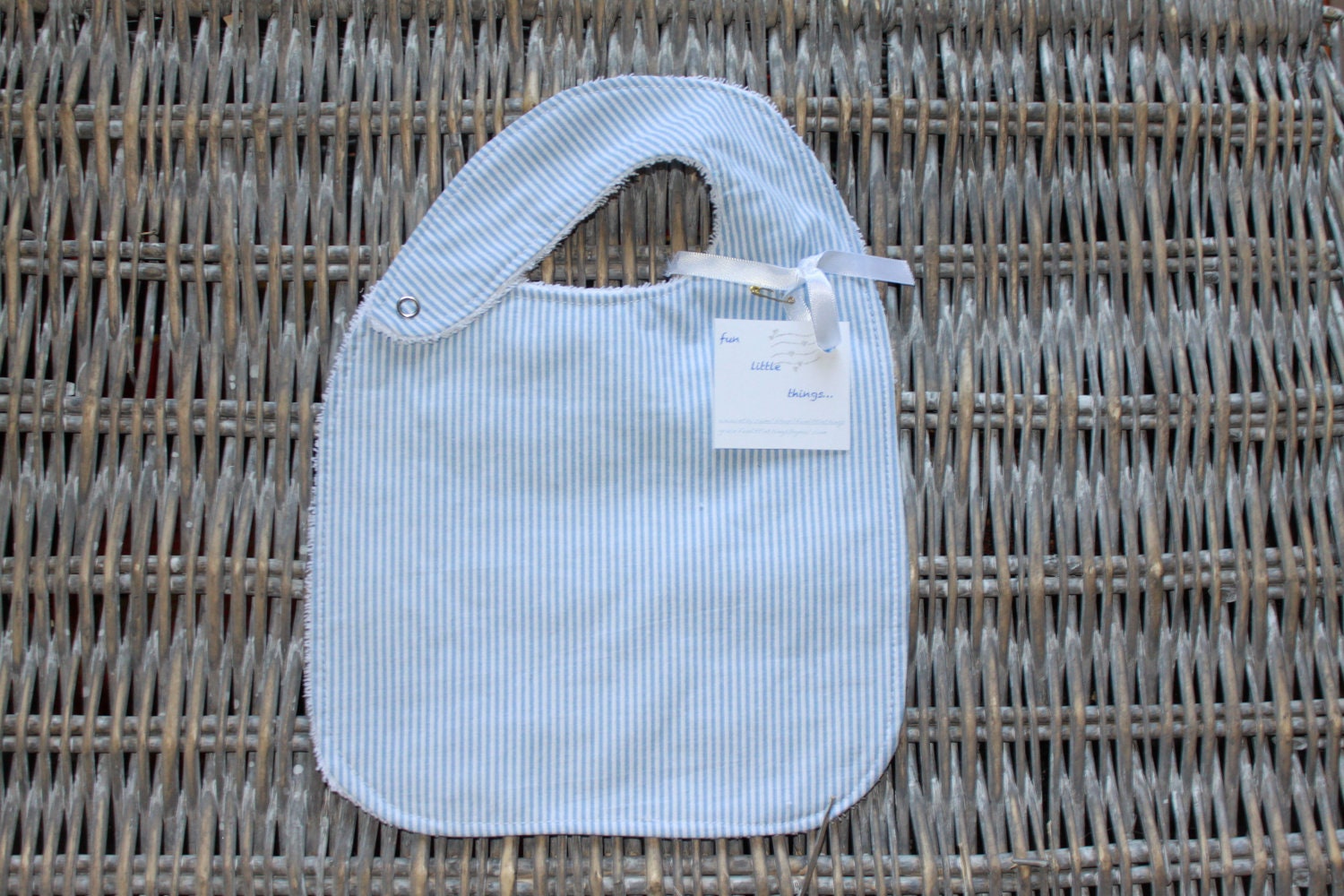 Blue and White Striped Bib - Hand Sewn, Side Snap