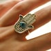 Adjustable Silver Ring Evil Eye Hand of Fatima Middle Eastern Turkish