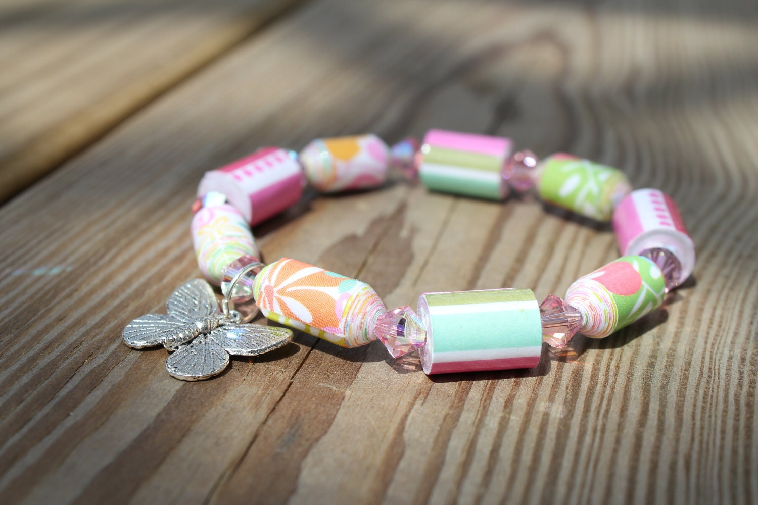 Paper Bead Bracelet Jewelry - Brights with Green Crystals Il_170x135