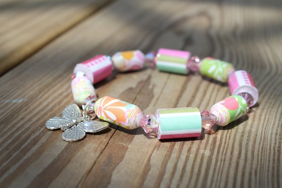 Paper Bead Bracelet Jewelry - Brights with Green Crystals Il_570xn