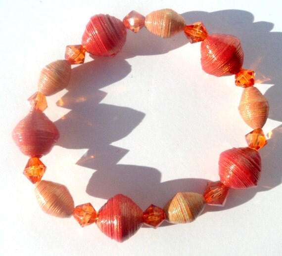 Paper Bead Bracelet Jewelry - Oranges with orange crystals Il_570xn