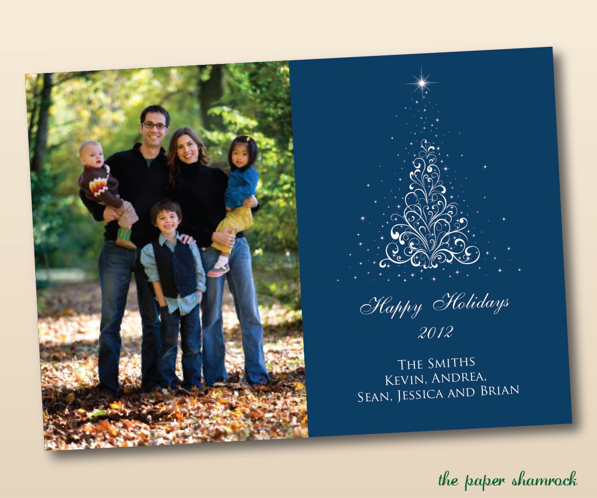 Swirl Tree - Photo Christmas Card, Holiday Card, Holiday Greeting Card, Personalized Christmas Card Il_570xn