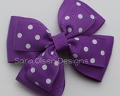 Purple Polka Dot Stacked Hairbow, Double Tuxedo Bow, Basic Boutique Hairbow, Purple White, 3.5 Inch Bow