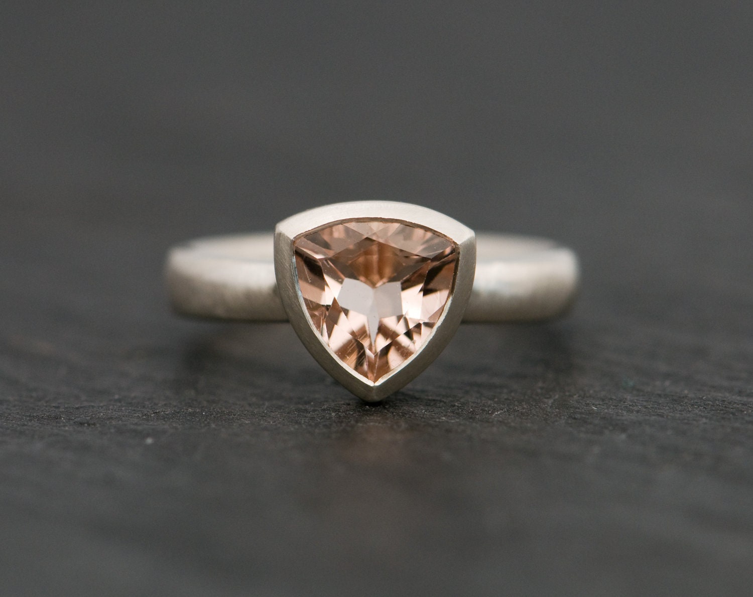 Morganite Ring - Beautiful Pale Pink Trillion Morganite Set In Sterling Silver - Made to Fit