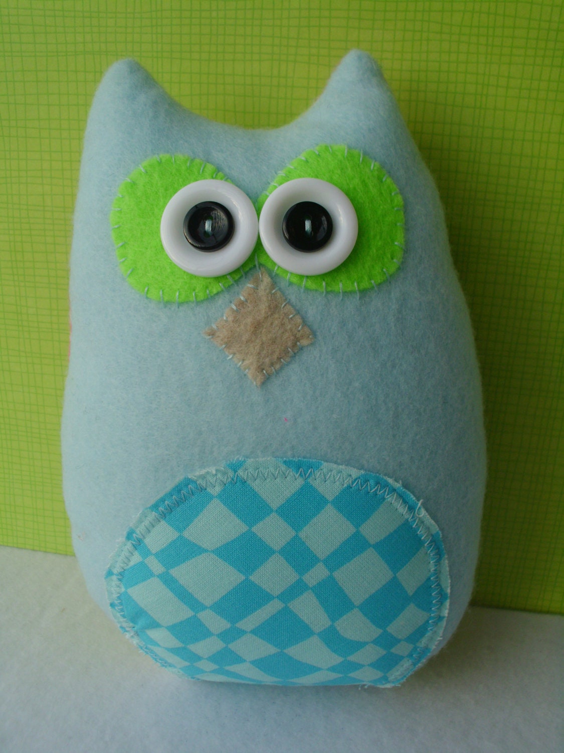 Cute Blue Plush Owl Bird Stuffed Animal Softie Plushie Ooak Woodland Animal