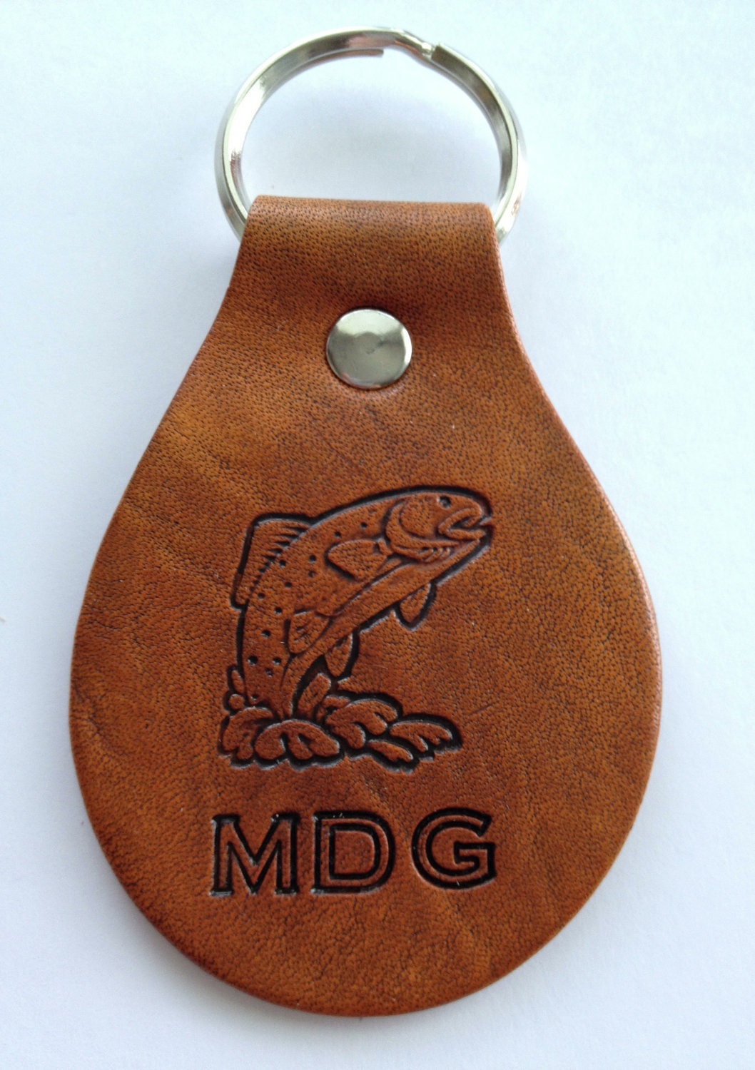 Leather Fish Keychain, Key Fob in Distressed Java Brown