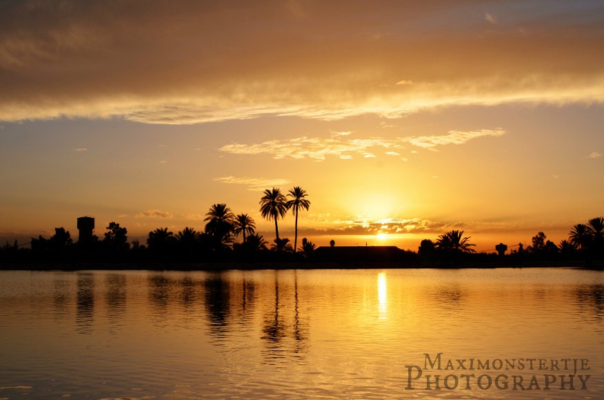 Landscape Sunset Photography, Fine Art Photography, Reflection, Water, Morocco, Palm Trees, Travel, Fairytale - Arabian Nights