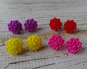 Bright Mum Bloomers - YOUR CHOICE Color Pink, Purple, Red, or Yellow Chrysanthemum Stud Earrings on Nickel Free Titanium Posts