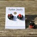 Black and Red Glitter Flower Earrings and Ring Set