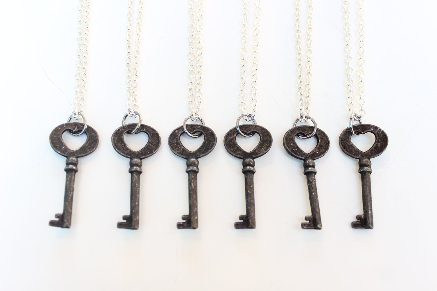Bridesmaids Key Necklaces set of six antique rustic heart key charm bride bridesmaids