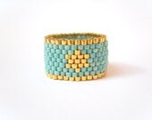 Turquoise Star Ring, Seed Bead Ring, Beaded Ring, Fashion Jewelry, Under 20