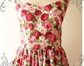 Rose Floral Dress Party Homecoming Birthday Bridesmaid Lovely Tea Dress Vintage Inspired Cerise Pink Red Rose Halter Neck Detachable Bow