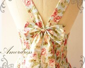 Floral Summer Dress Sweetest Spell Vintage Inspired Open Back Dress Pale Pink Rose Powder Blue Dress Party Prom Wedding  Dress -Size S-