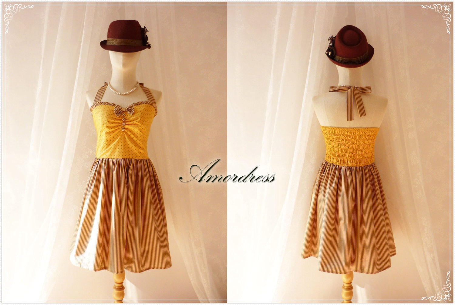 Circus Theme Party Dress Polka Dot Mix Stripe Purple and Yellow Dress Bridesmaid Cocktail Cheerful Every Day or Party Dress Once Upon A Time