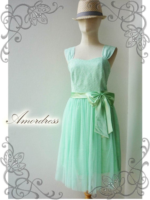 FREE SHIP TODAY--Amor Vintage Inspired- Princess Romance-Gorgeous Lace Dress in Green Shade for Wedding, Prom, Any -Fit S-M-