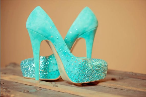 Tiffany blue wedding shoes, swarovski bridal pumps