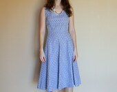 Periwinkle Fit and Flare 40's Dress / Sweetheart Neckline Rhinestones Bling