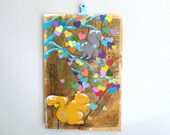 kids wall art animal art collage mixed media original woodland squirrel art home decor