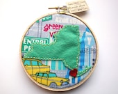 NYC art embroidery hoop art New York City state wall art