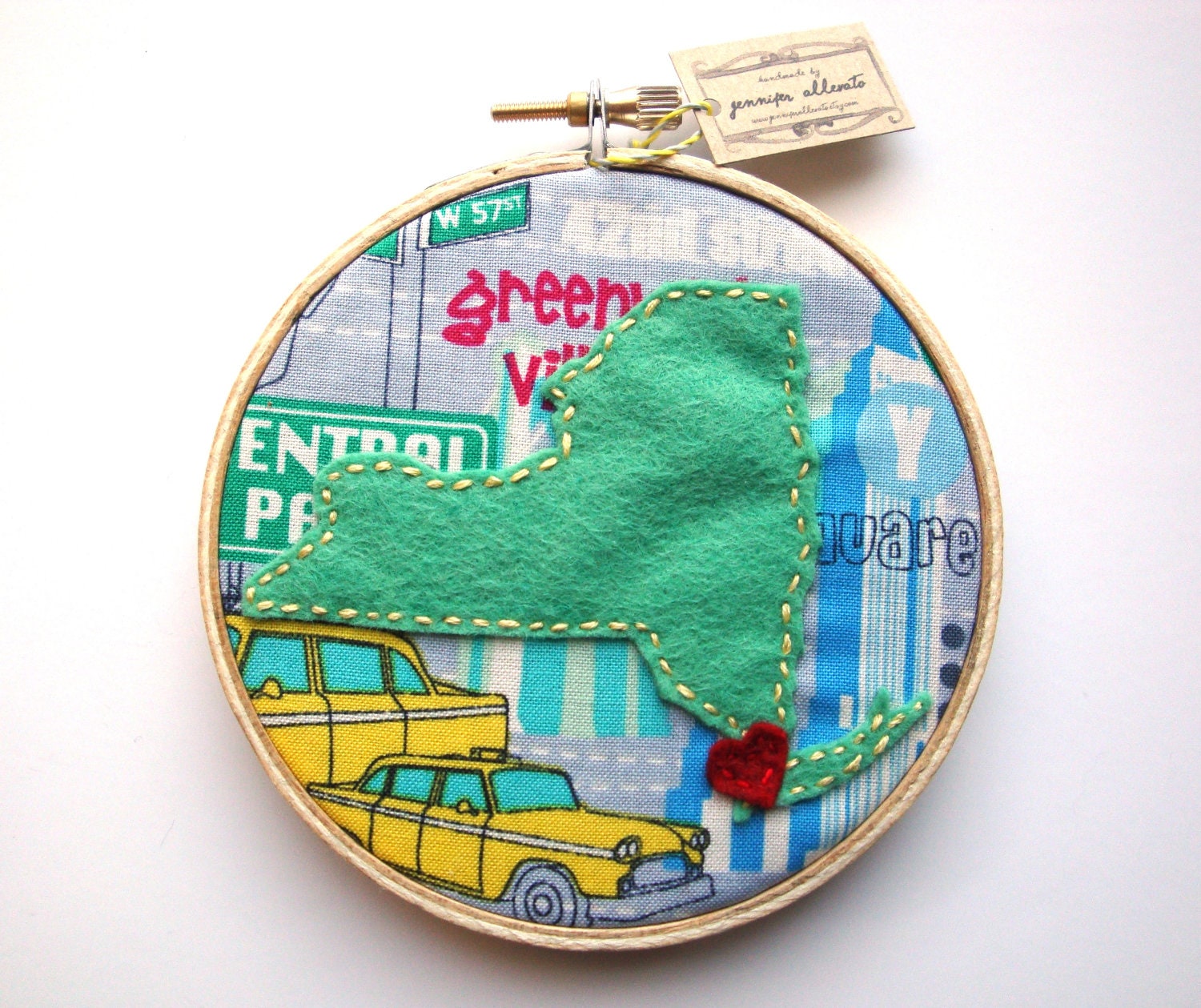 NYC art embroidery hoop art New York City state wall art