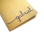 medium size Name Journal - made to order. embroidery on kraft moleskine journal. ruled paper, customized name and color.