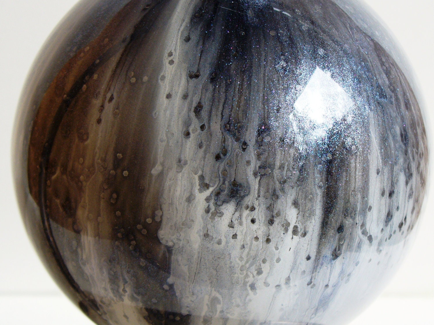 Modern Glass Christmas Ornament  (Black and White) in a Shimmery Glitter Marble - Sparklysharpfabulous