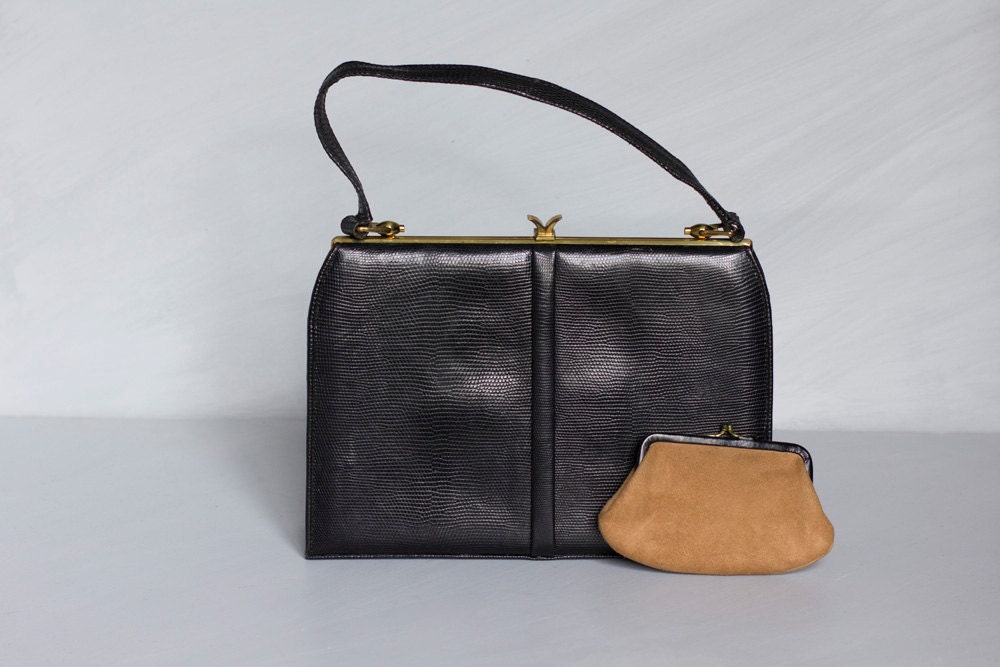 Vintage 1950s snakeskin handbag with change purse