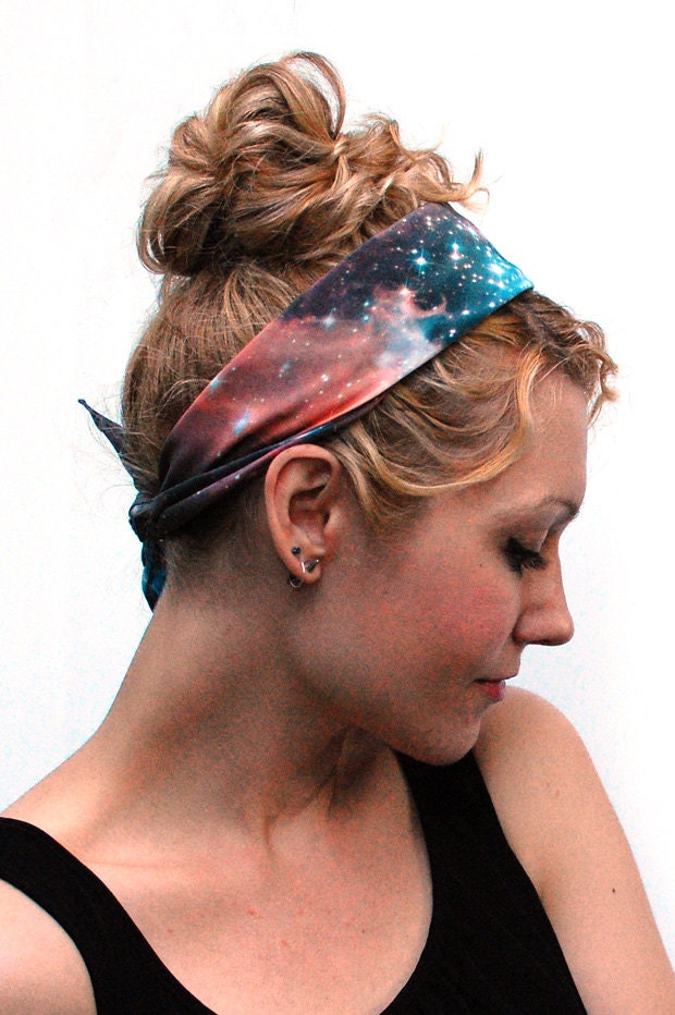 Galaxy Print Nebula Star Silk Scarf Square Women Gift Orange Constellation