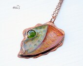 Green Jade Textured Polymer Clay Resin Copper Handcrafted Soldered Artisan Statement Bohemian Pendant Necklace Gift for Her.Free Shipping