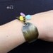 Handcrafted Hand Cut Natural Oxidized Brass Double Paisley Rustic Artisan Metalwork Bracelet with Blue Yellow Lila Jade Beads Gift for Her
