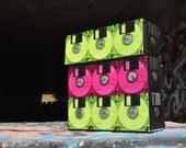 Pink and Neon Green Spring Colours Floppy Disk Bag for the Eco-Chic Nerd or Geek