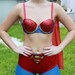 3 piece red, gold, and blue glittered Super woman halloween costume