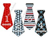 Baby Boy Tie Onesie Stickers in Red and Navy...Favorite Baby Shower Gift for New Mom or Photo Prop...Baby Month Stickers