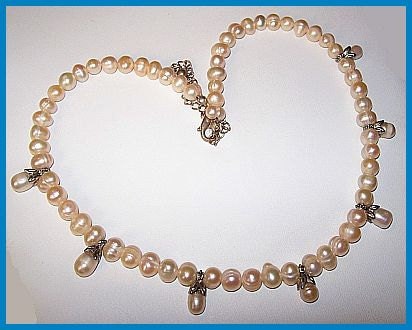 Vintage Blister Pearls Wedding Drop Bib Necklace Silver Leaf 16" EXT Chain 3.5" VG