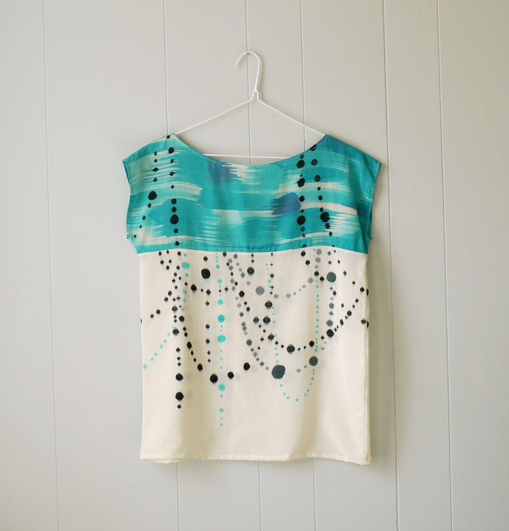 Reserved / Sample sale // silk hand painted shirt. INDIGO IKAT DOT Ready made blouse - size s/m