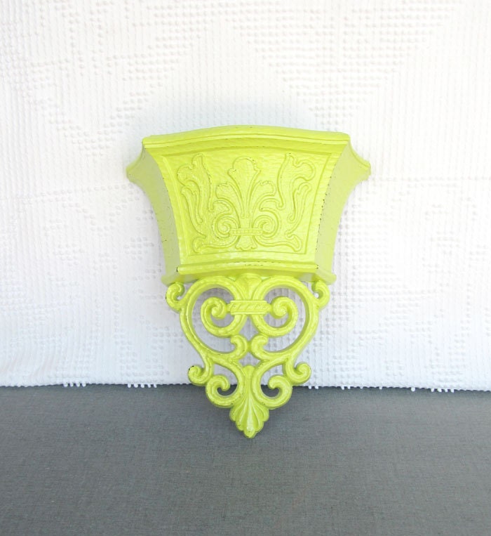 Lime Green Wall Pocket Fun Funky Retro Wall Decor... bright kitcshy home wall decor LIme Grey White Chartruese