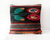 Kilim Pillow Cover - Bright Stripes and flower - Romanian kilim rug pillow case, upcycled kilim rug - throw pillow decorative pillow - 16x1