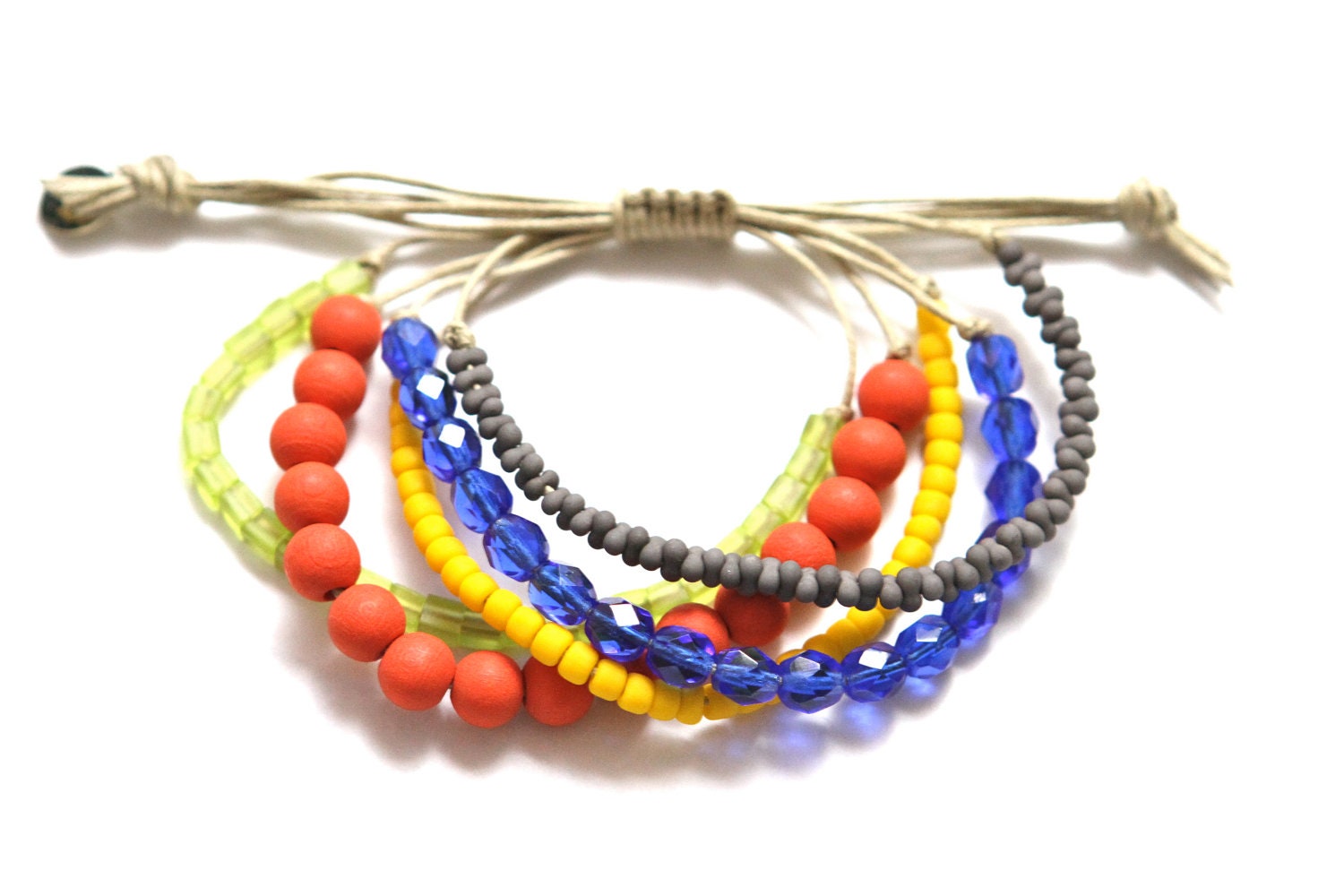 Waxed Cord Colorful Beaded Beachy Bohemian Bracelet