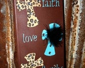 Faith  Love Family 7x14 canvas Home Decor, crosses, zebra, cheetah, wall hanging, Personalized, Custom made