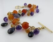 Amethyst Rose Bracelet With Wire Wrapped Gemstone Dangles