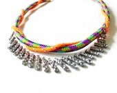 Burning, Chunky Neon Necklace, tribal necklace, ropes with chains and rhinestones. OOAK