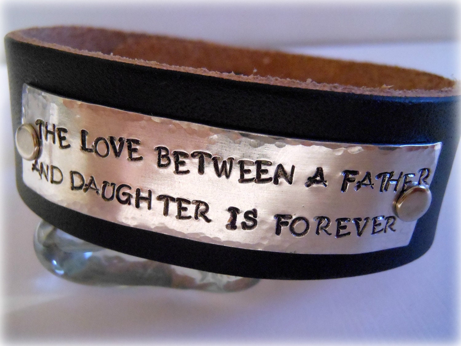 Personalized Hand Stamped Father Daddy Men's Bracelet "The Love Between a Father And Daughter is Forever" Black Brown Leather Mothers Day