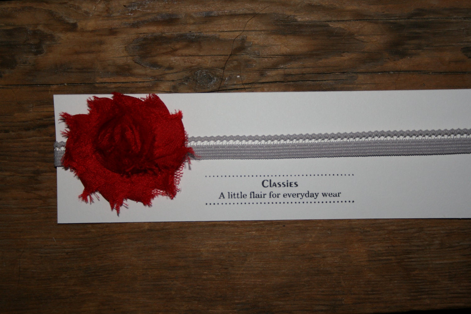 Red Petite Shabby Rose Flower on Stretch Headband, Soft Grey OR Choose from OVER 50 Color/Styles: All proceeds go to kids' college fund