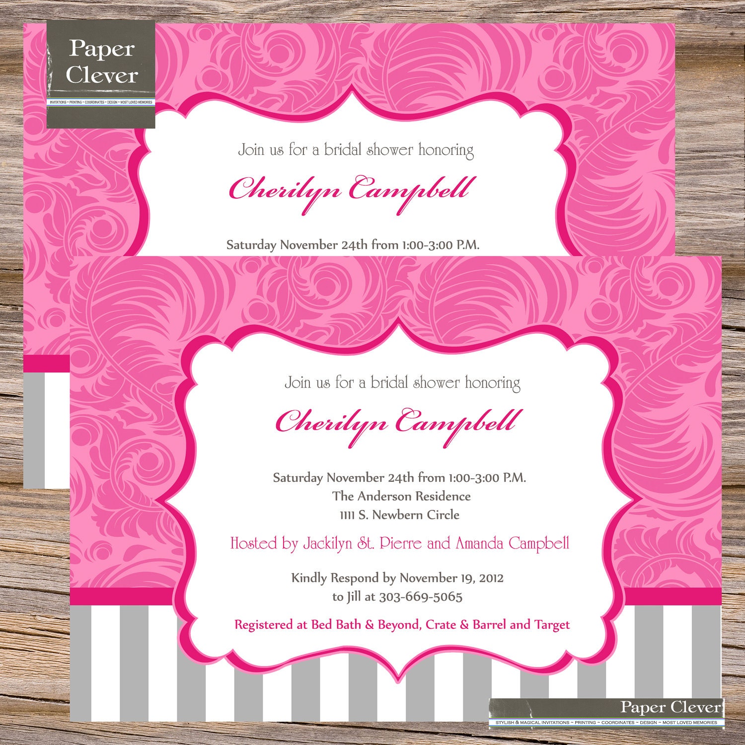 Bridal Shower Invitation in Shabby Chic pinks and gray - digital file, printable Il_170x135