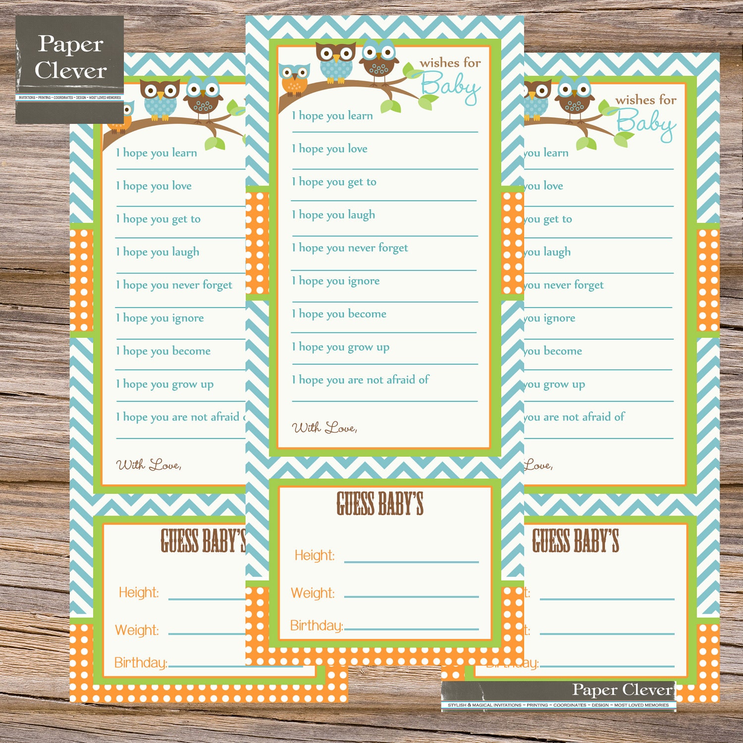 Baby shower owl well wishes & prediction chevron stripe - INSTANT DOWNLOAD digital, printable file Il_170x135