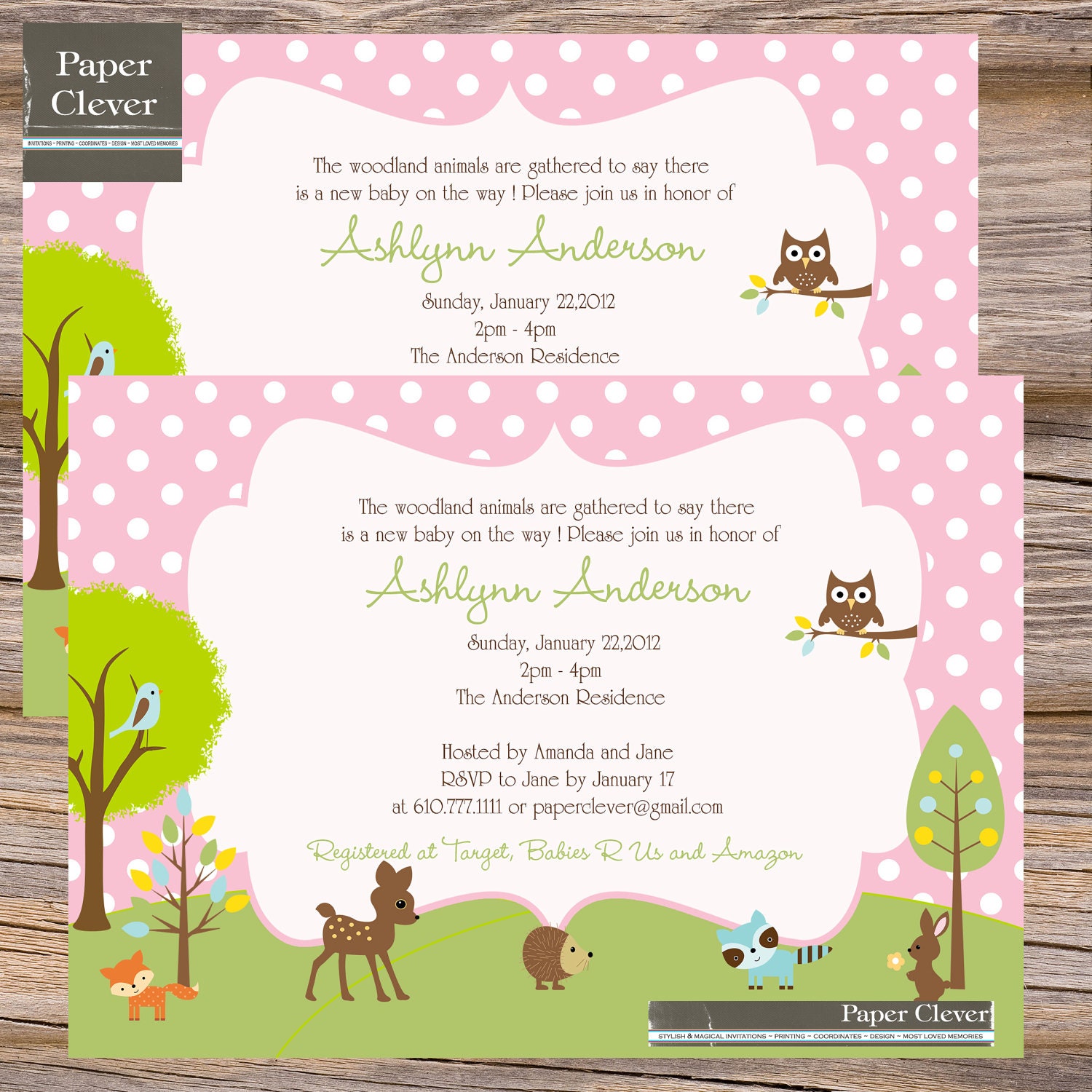Girls Invitation - woodland theme, baby shower or birthday digital file, printable Il_570xn