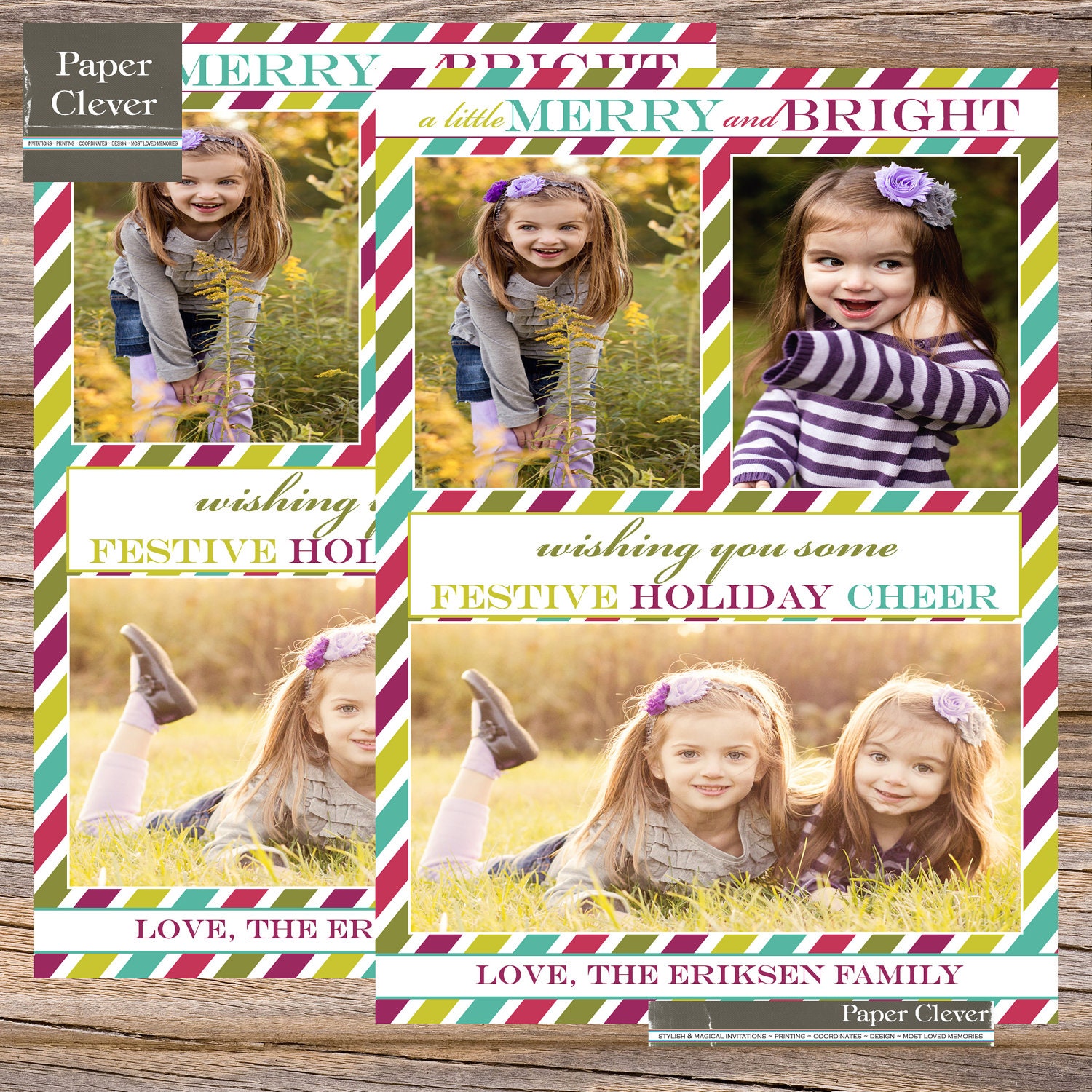 Merry & Bright christmas card, photo card, modern - digital, printable Il_570xn