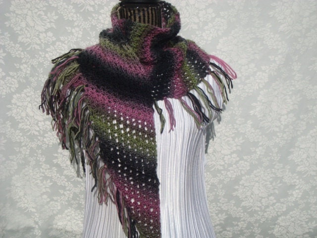 Knit  Green/Black/Pink  Multicolor Scarf.Lacy.New  Item.Ready  to  ship.