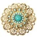 1 - Large Ornate Filigree Gold Base Pendant with blue turquoise stone Z004