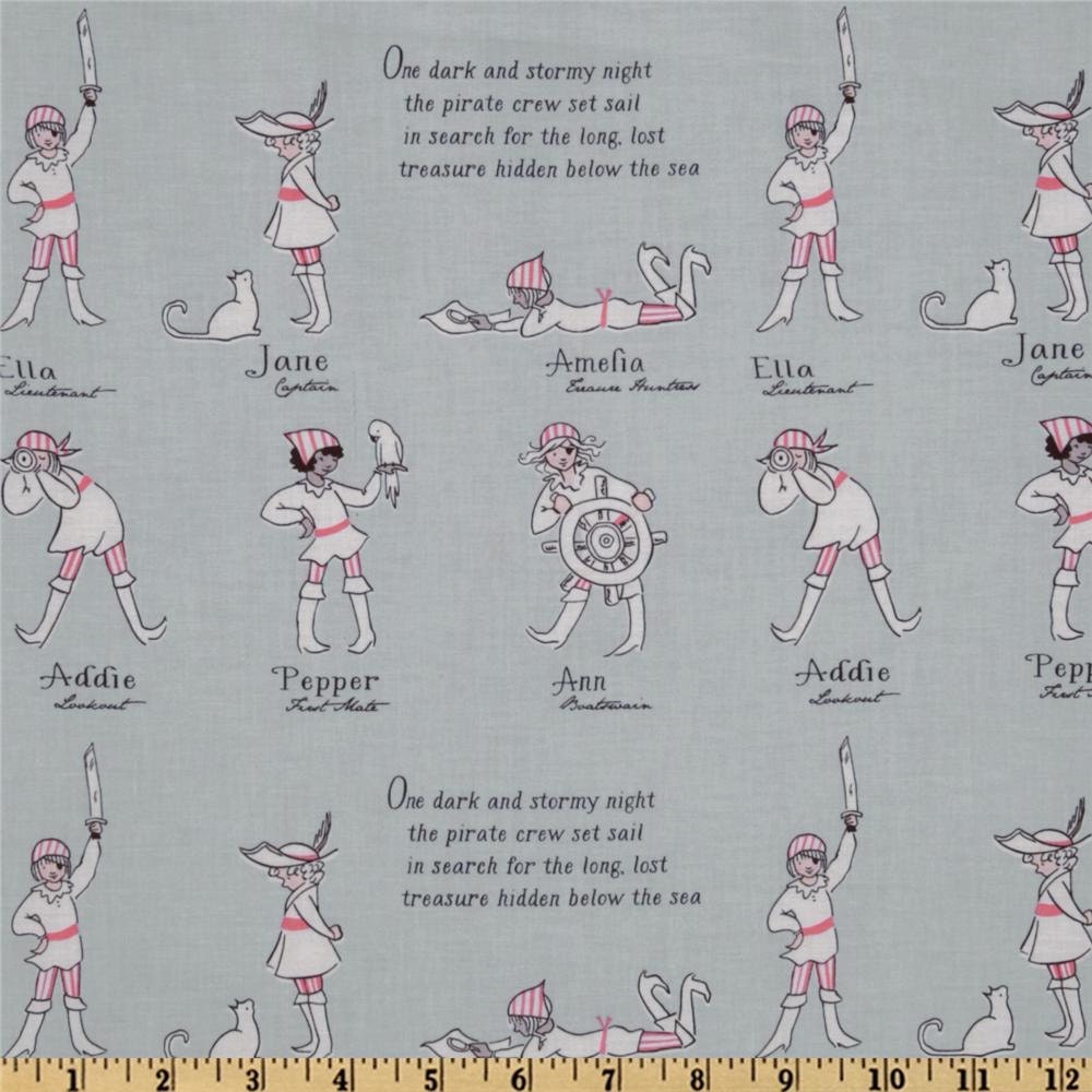 Michael Miller Fabric - Out To Sea Collection by Sarah Jane - Pirate Girls - Pearl Grey